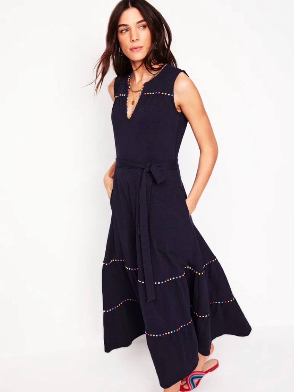 Gorgeous Boden Tara tiered cotton jersey dress navy 16/18